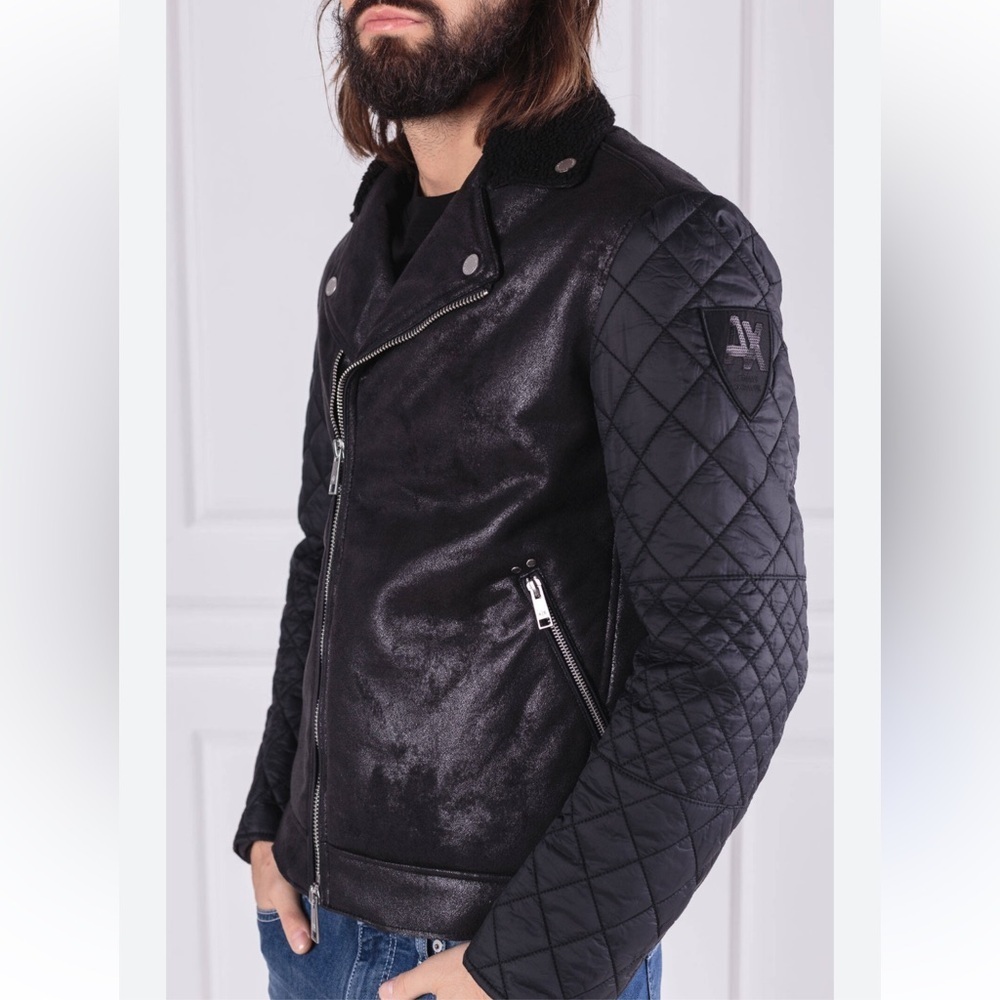Armani Exchange AX Men’s Black Moto Jacket Faux Sherpa Lined Size M